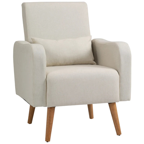 Cream Linen Armchair with Wooden Frame