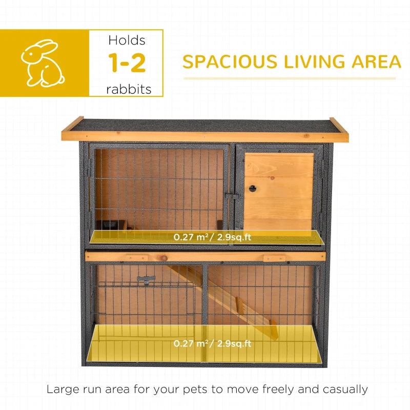 Small Pet Outdoor Hutch with Ramp and Roof, Light Yellow