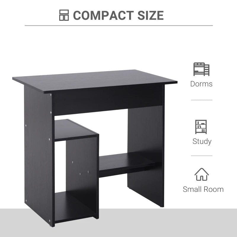 Black Compact Corner Computer Desk with Keyboard Tray and Storage Shelf