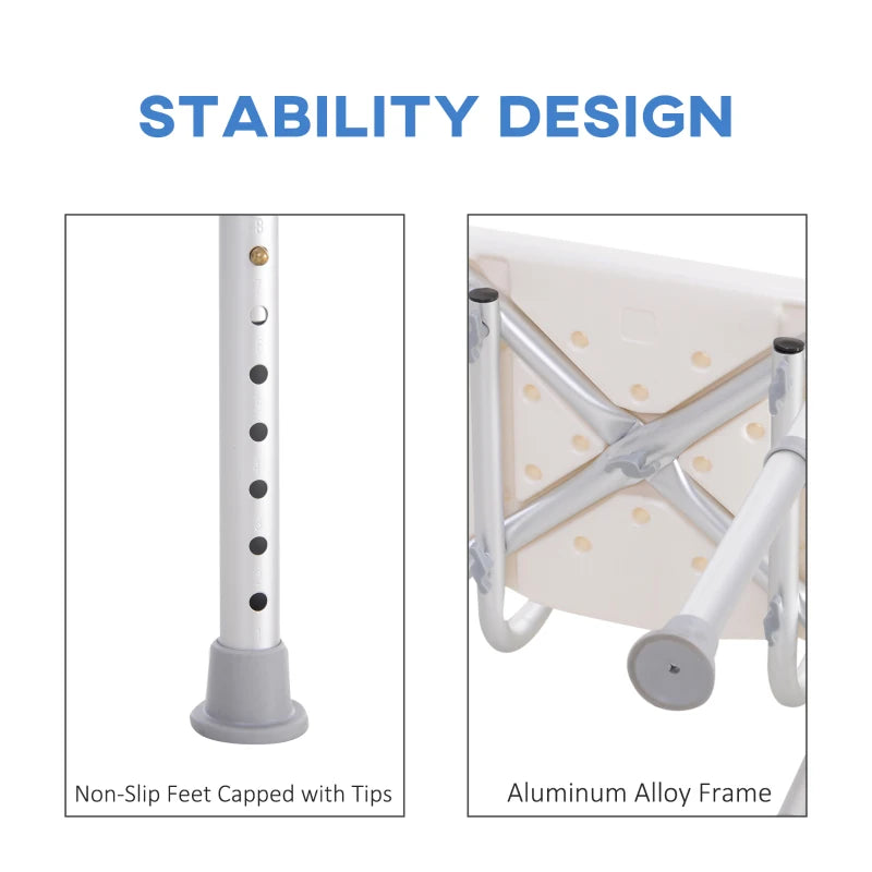 Adjustable White Bath Shower Stool for Elderly Safety