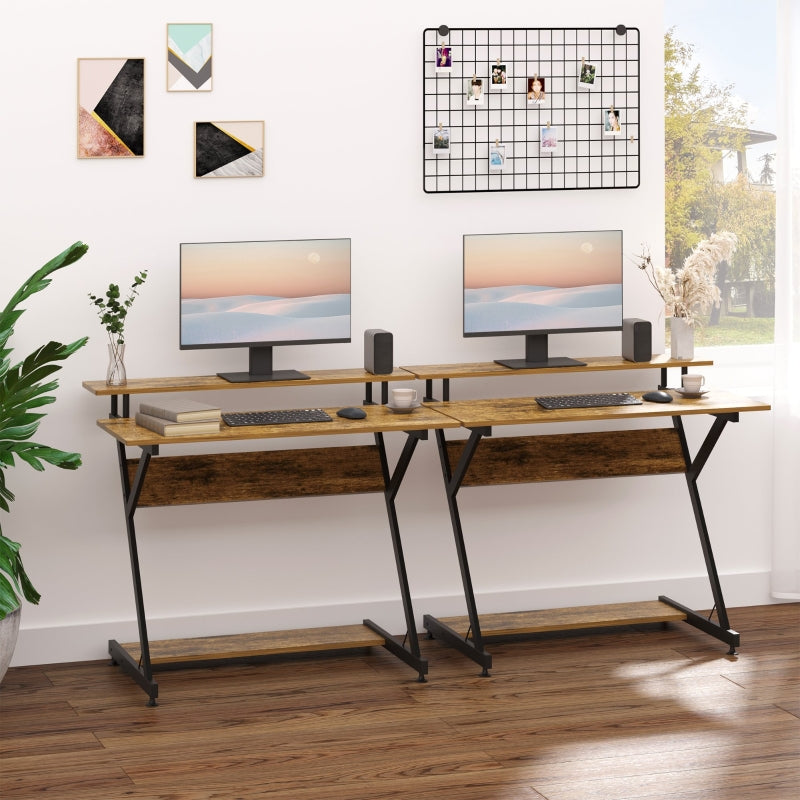 Rustic Brown Compact Computer Desk with Storage & Monitor Stand