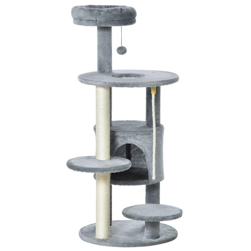 Dark Grey Cat Tree Tower with Toy Ball and Teasing Rope