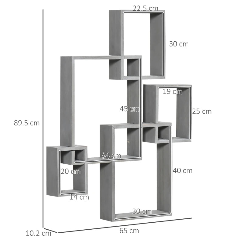 Grey Interlocking Cube Wall Shelves - Display Shelf for Living Room, Bedroom