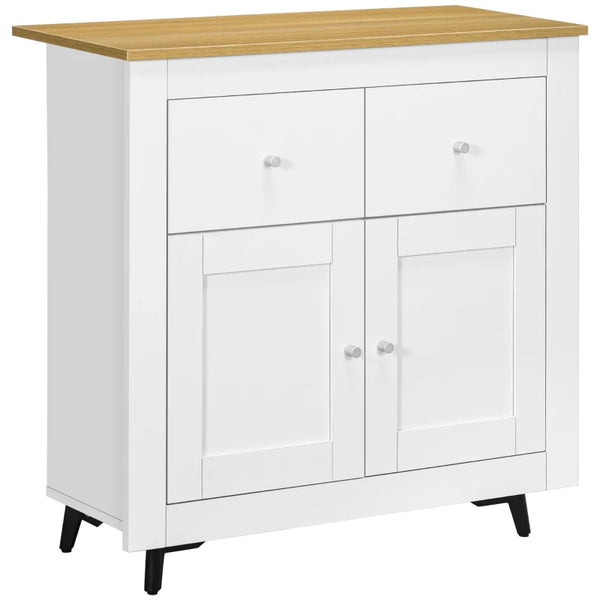 White Modern Sideboard Storage Cabinet with Double Doors and Drawers
