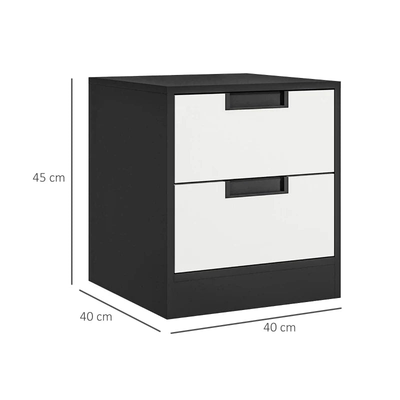 Modern Black Two-Drawer Bedside Tables Set