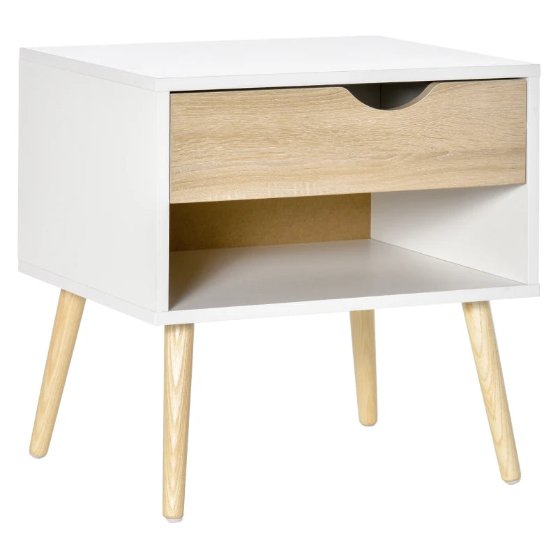 Modern White Bedside Table with Drawer and Shelf