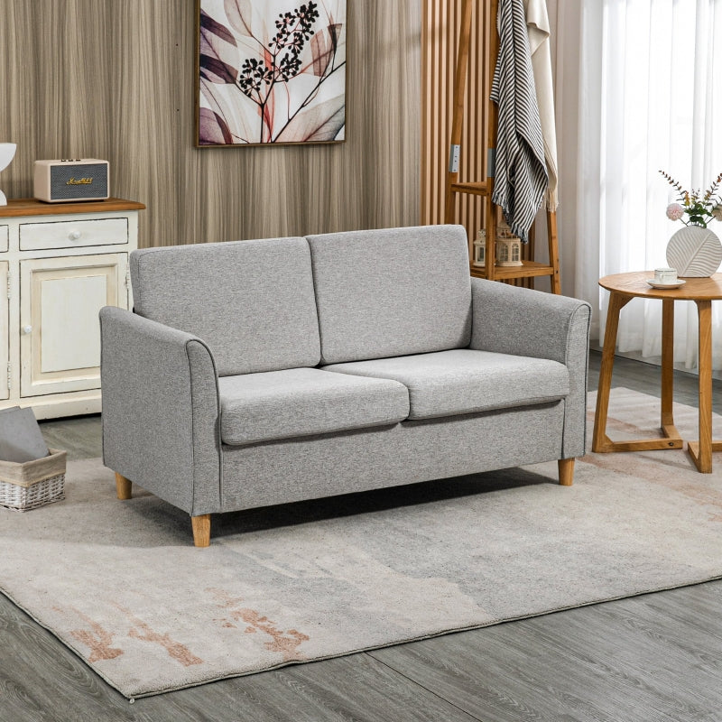Modern Light Grey 2 Seater Loveseat Sofa with Wood Legs and Armrests