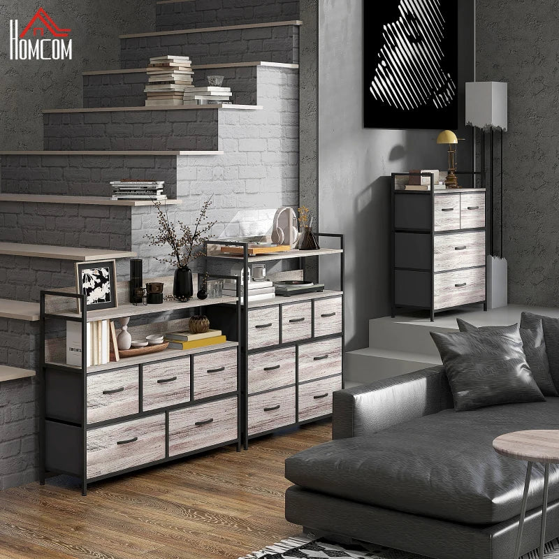 Grey Wood Effect Rustic 4-Drawer Fabric Chest