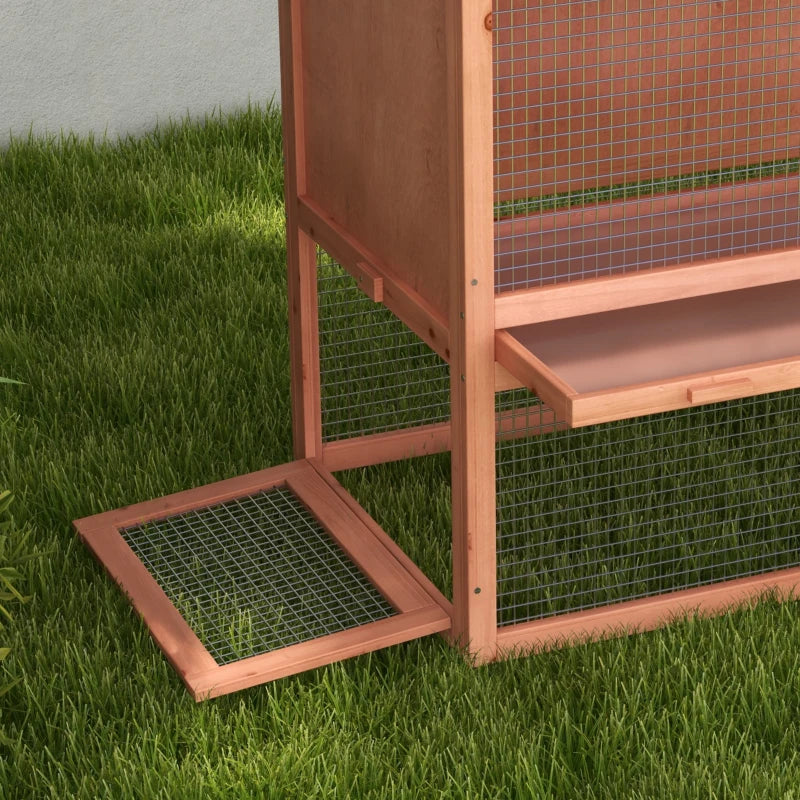 Wooden Outdoor Rabbit Hutch with Ramp and Sliding Tray - Brown - 144 x 64.5 x 100 cm