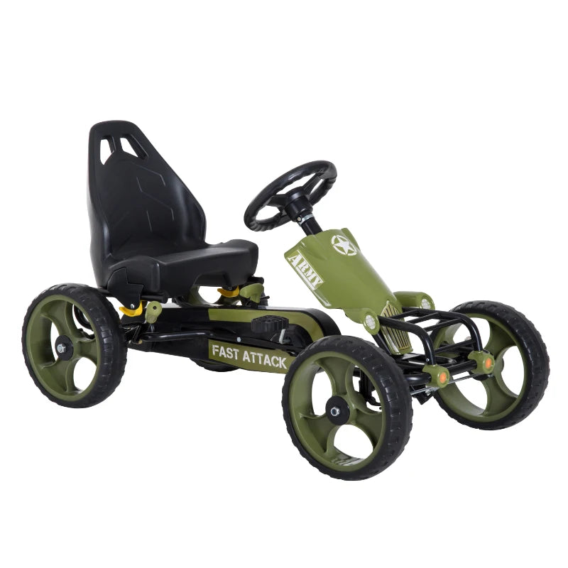 Green Kids Pedal Go Kart with Adjustable Seat and Braking System