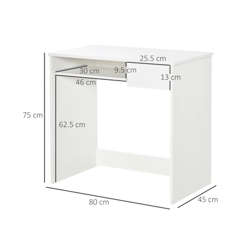 White Compact Computer Desk with Keyboard Tray - Study Office Desk