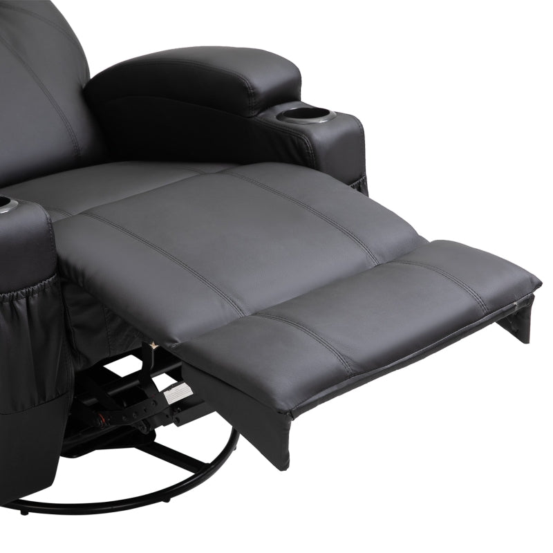 Black Swivel Recliner Armchair with Massage and Drink Holders