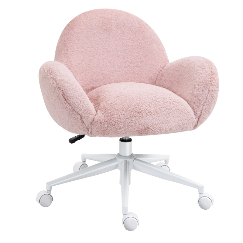 Blush Pink Fluffy Rolling Desk Chair for Home Office or Bedroom