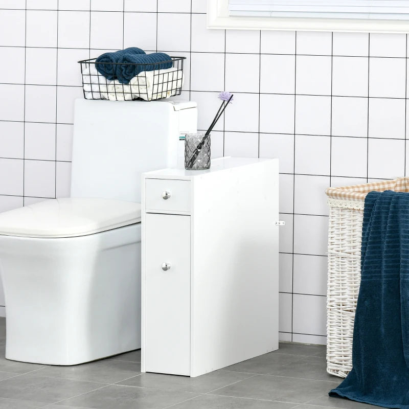 White Slim Bathroom Storage Cabinet with Drawers