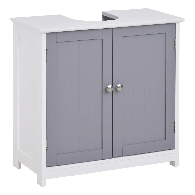 60x60cm Under-Sink Storage Cabinet with Adjustable Shelf - White/Grey