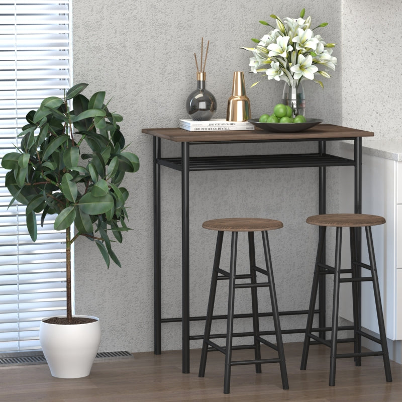 Black and Oak Bar Table Set with Footrest and Storage Shelf