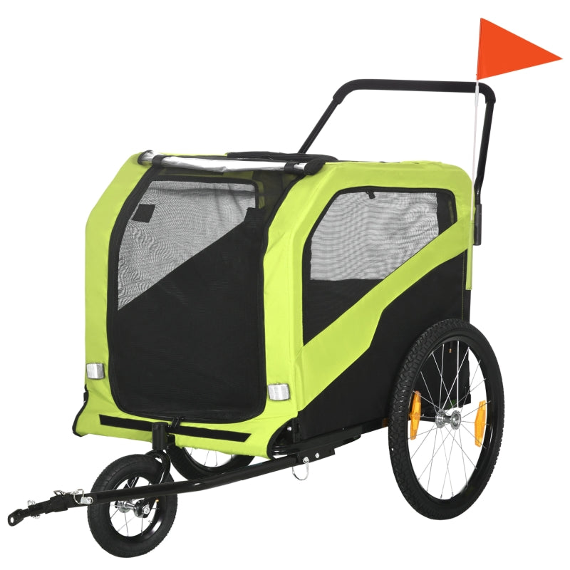 Green Dog Bike Trailer for Large Dogs, 2-in-1 Pet Stroller with Hitch