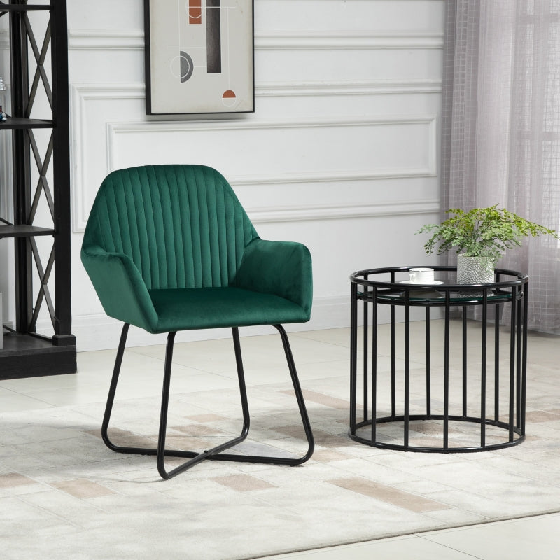 Green Modern Upholstered Armchair with Metal Base for Living Room