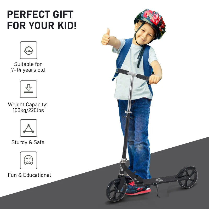 Blue Kids Foldable Kick Scooter with Adjustable Height and Rear Brake