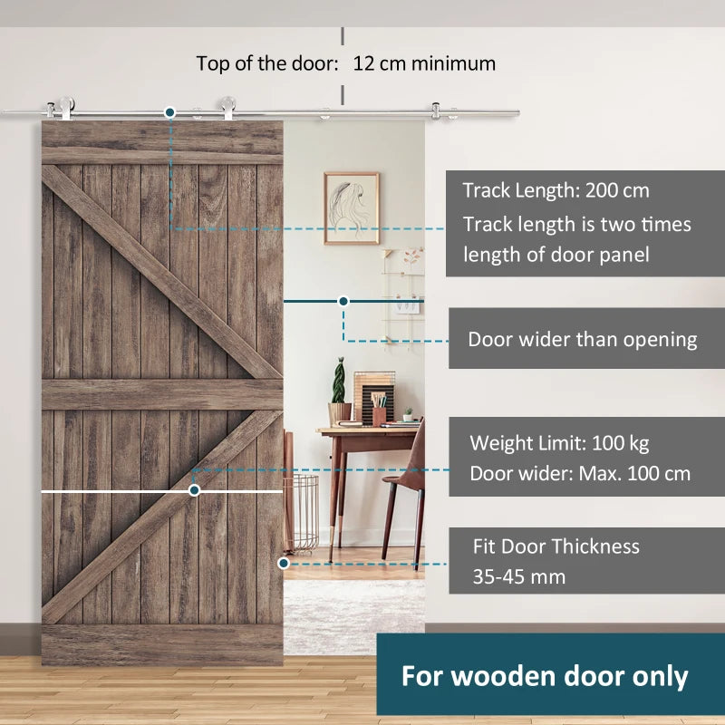 Stainless Steel Sliding Door Hardware Kit - Black - Single Door 2000mm