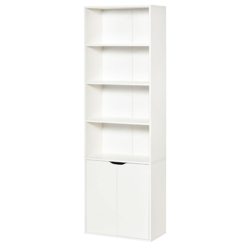 White 6-Tier Tall Bookcase with Double Door Storage Cabinet, 59 x 29 x 180cm