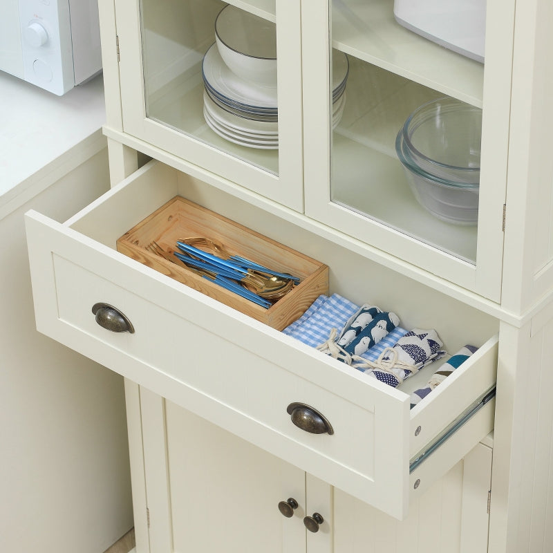 Cream White 5-Tier Freestanding Kitchen Storage Cabinet with Adjustable Shelves and Drawer