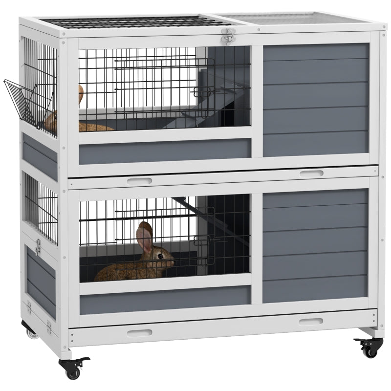 Grey Double Decker Small Pet Cage with Feeding Trough and Ramps