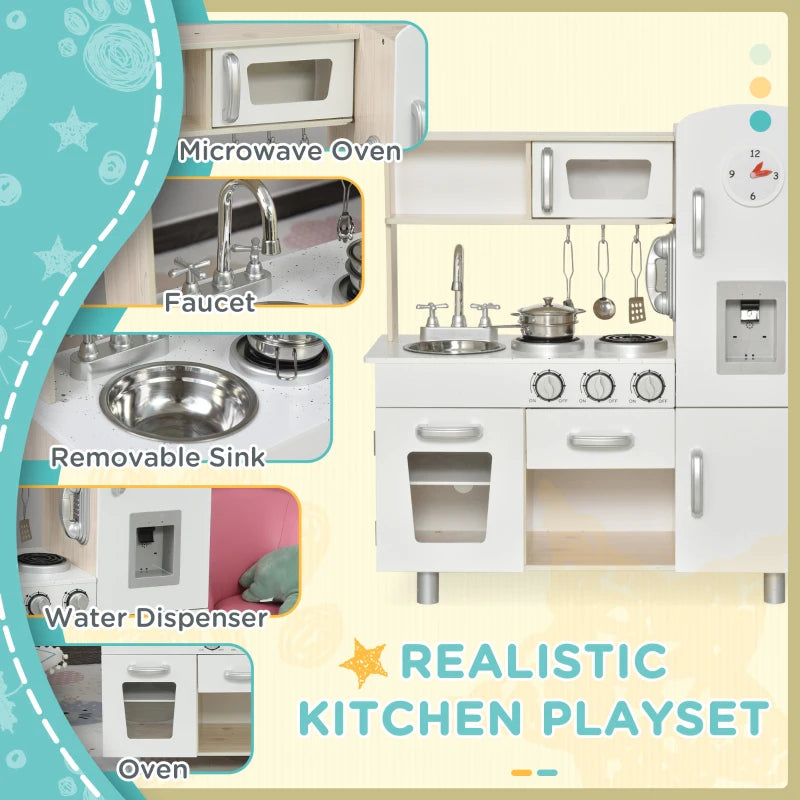 White Kids Wooden Toy Kitchen Set with Role Play Phone