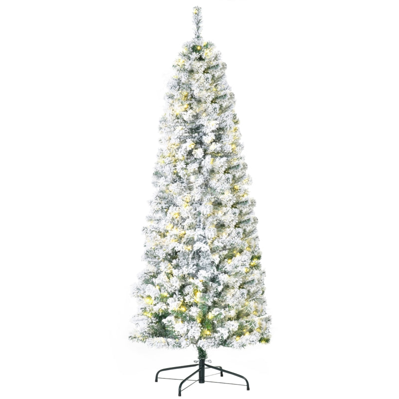 6FT Snow Flocked Christmas Tree with Warm White LED Lights, Green