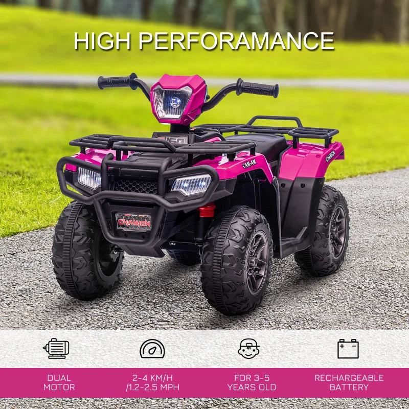 Kids Pink 12V Ride-On Quad Bike with Music and LED Headlights