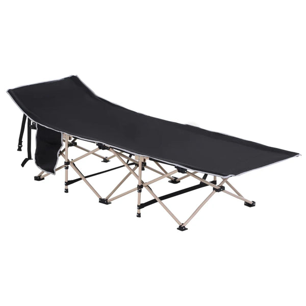 Portable Black Camping Cot with Side Pocket and Carry Bag