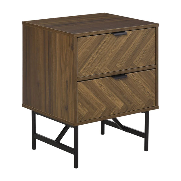 Brown 2-Drawer Side Cabinet Storage Table with Metal Handles