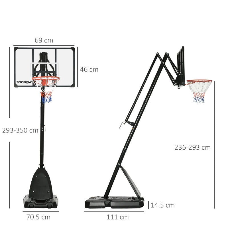Adjustable Basketball Hoop Stand with Sturdy Backboard, Portable Wheels - Black