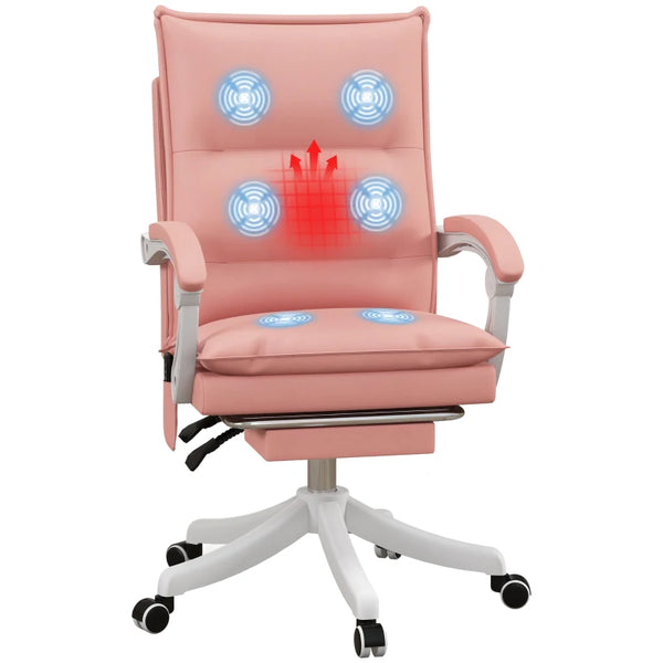 Vinsetto Pink Massage Office Chair with Heat and Footrest