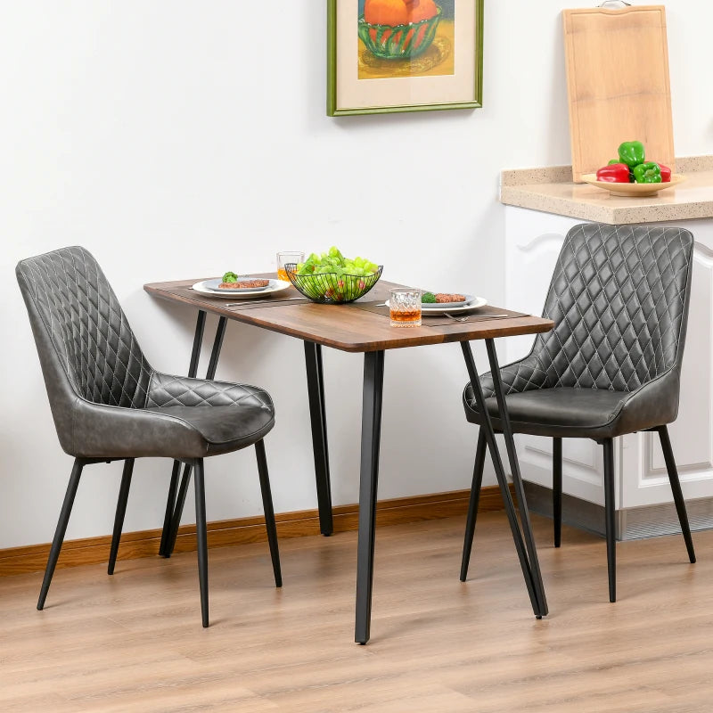 Grey PU Leather Dining Chairs Set of 2 with Metal Legs
