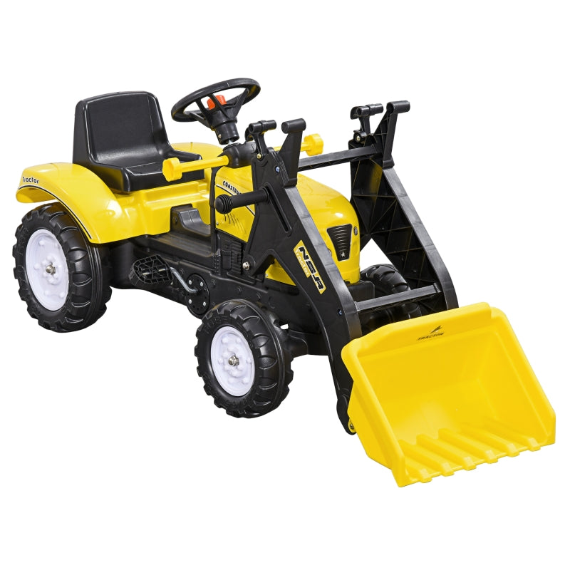 Yellow Pedal Go Kart Excavator with Front Loader for Kids 3+
