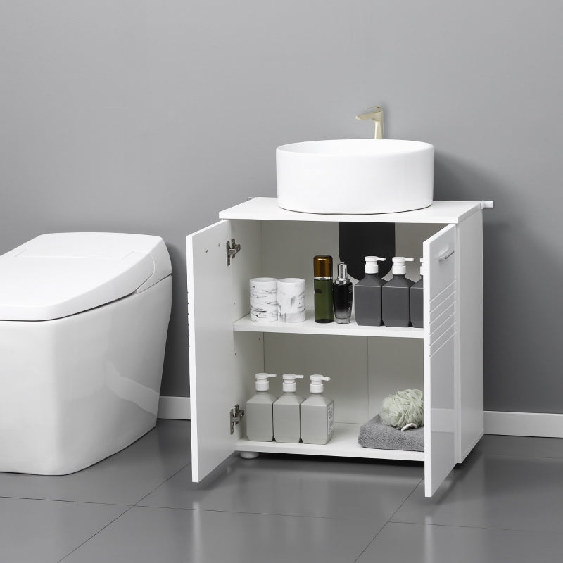 White Under Sink Bathroom Storage Cabinet with Adjustable Shelf