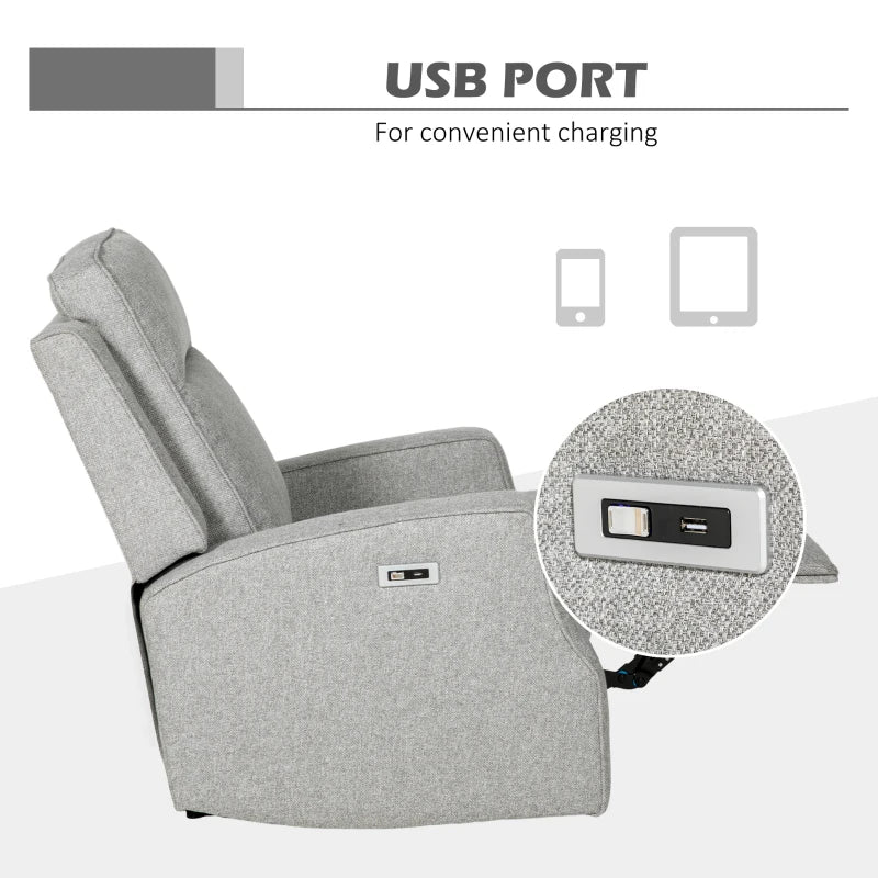 Grey Electric Reclining Chair with USB Port and Footrest