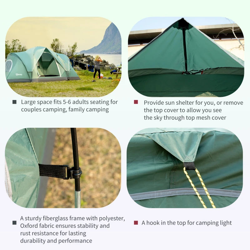 Dark Green 5-6 Person Dome Camping Tent UV Protection Water Resistant