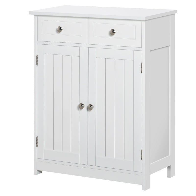 White Bathroom Storage Cabinet with Drawers and Adjustable Shelf