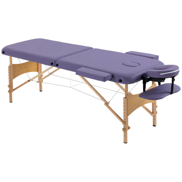 Portable Purple Massage Table with Carry Bag and Wooden Frame