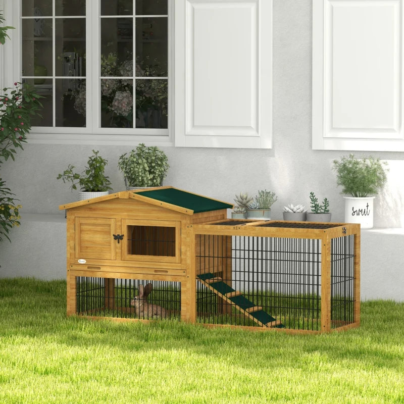 Yellow Wooden Rabbit Hutch with Outdoor Run