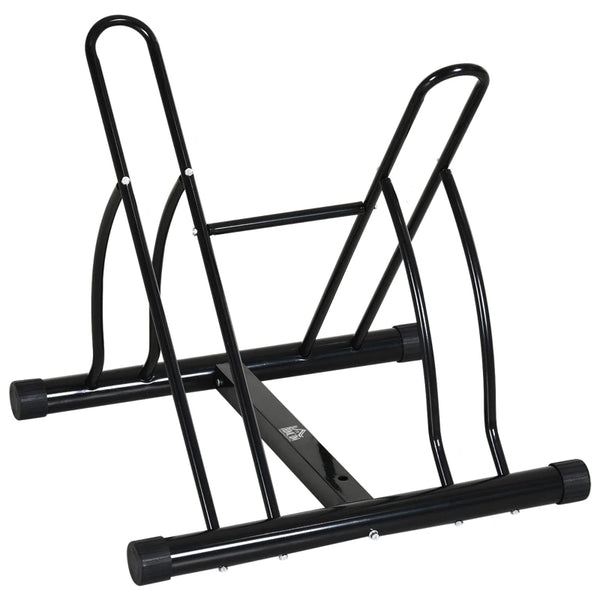 Black 2-Bike Floor Parking Stand Rack - Indoor/Outdoor Reversible