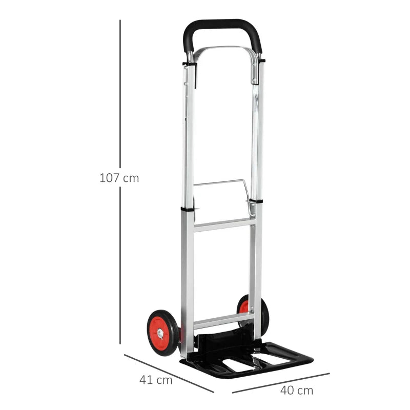 Aluminium Folding Sack Truck with Telescoping Handles, Trolley on Wheels - 90kg Capacity (Silver)