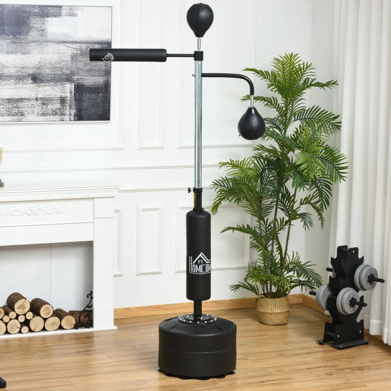 Adjustable Height Freestanding Boxing Punching Bag Stand with Speed Balls - Black