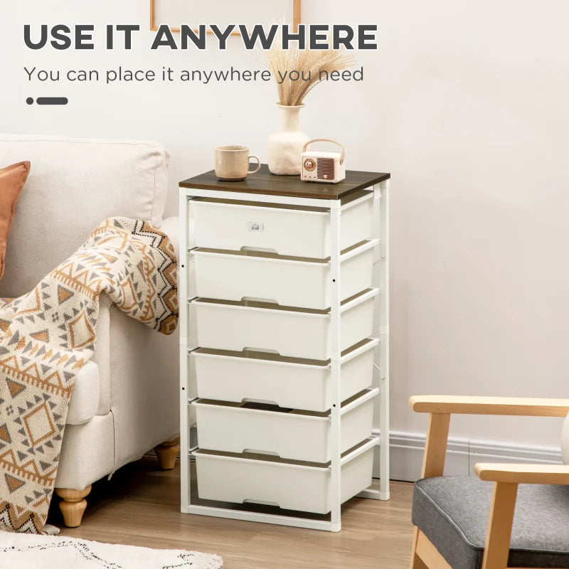 White 6-Drawer Tall Storage Chest for Bedroom and Living Room