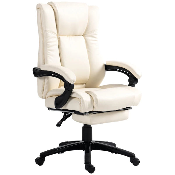 Swivel Office Chair with Footrest, Wheels, Adjustable Height - Cream White