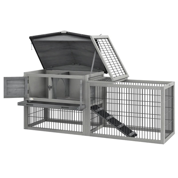 Grey Wooden Rabbit Hutch with Outdoor Run