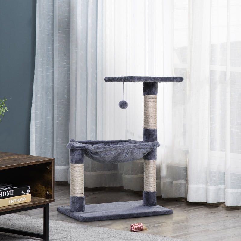 Grey Cat Tree with Scratching Posts and Hammock