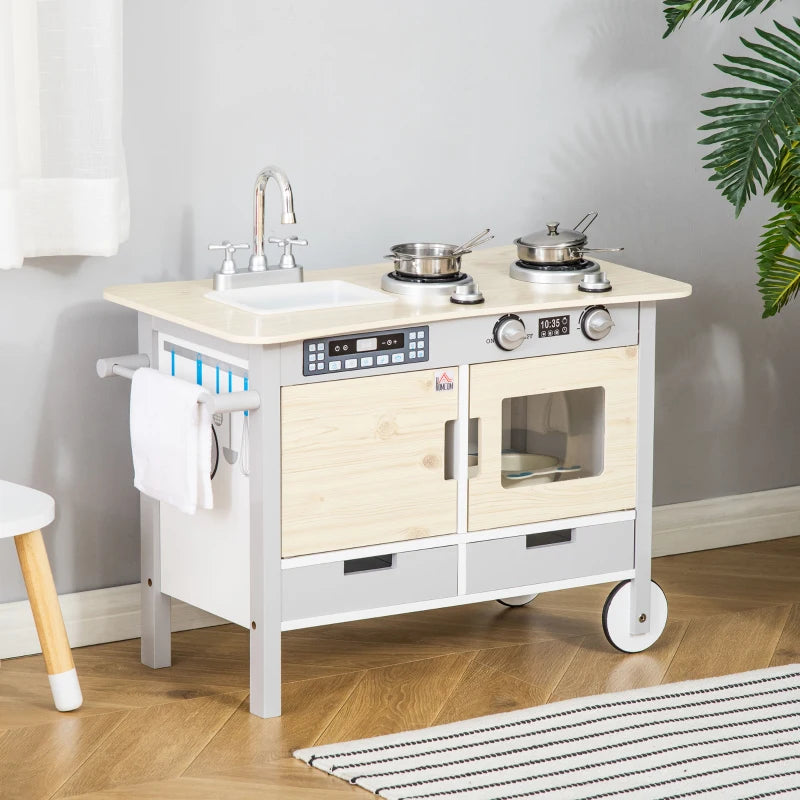 Wooden Kids Toy Kitchen Playset - White Pretend Cooking Set